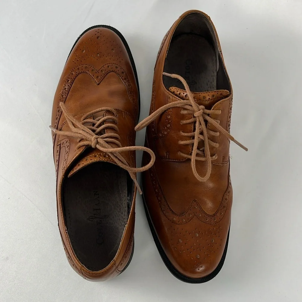 COLE HAAN Men Collen Wing Tip II British Tan Brown Oxford C12489 SZ 9.5